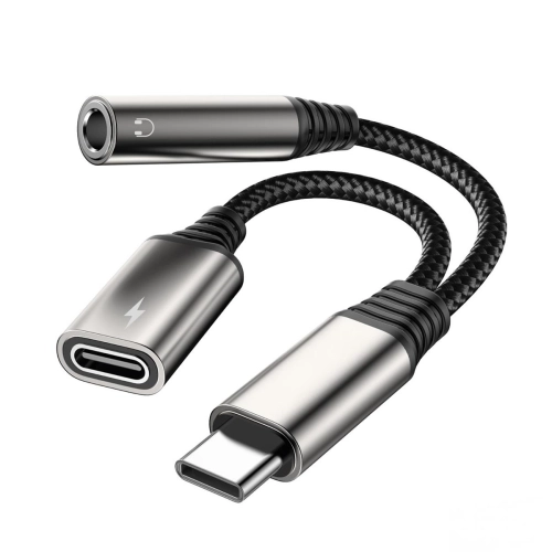 Kabel wtyk USB-C - Gniazdo USB-C i Jack 3.5mm 10cm do telefonu lub komputera rozgałęźnik adapter USB-C na USB-C + Mini Jack 3.5mm 10 cm