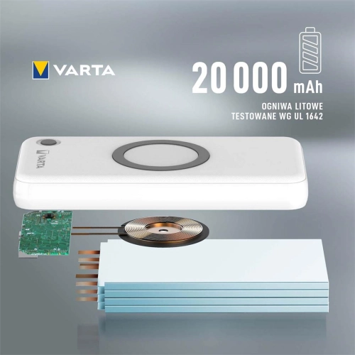 Power Bank 20000mAh Wireless bezprzewodowy Power Bank z ładowarką inukcyjną VARTA-101509