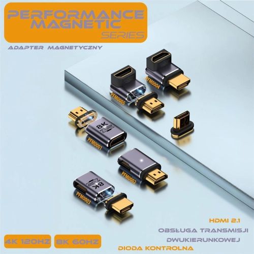 Przejściówka adaptor złącze magnetyczne HDMI 2.1 magnetyczny wtyk - gniazdo kątowe 90 stopni góra 8K 60Hz 4K 120Hz