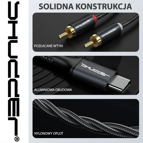 Kabel wtyk USB-C - 2 RCA 1.5m Shudder PREMIUM USB-C - 2 Cinch, USB C - 2xRCA-105008