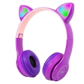 Słuchawki bezprzewodowe nauszne dla dzieci LED kocie uszy Bluetooth fioletowe
