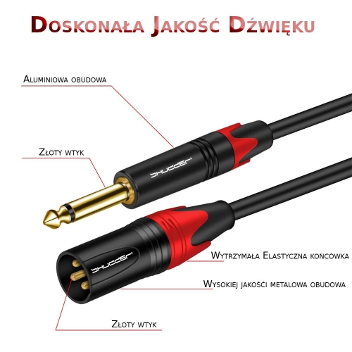 Kabel wtyk jack 6.3 mm mono - wtyk XLR 1m Shudder PREMIUM-106591