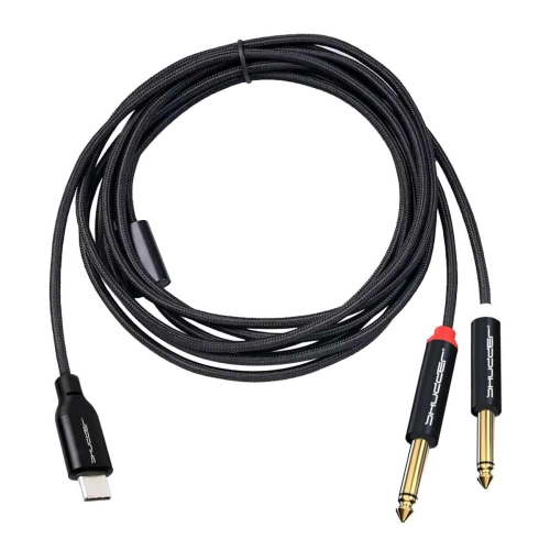Kabel wtyk USB-C - wtyk Jack 6.3mm L+R  stereo 1.5m Shudder PREMIUM USB - C - 2x duży Jack 6.3mm-106720