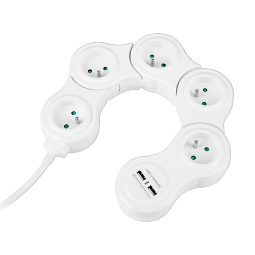 Przedłużacz sieciowy snake 1.5m regulowany 5 gniazd + 2x USB z uziemieniem i wyłącznikiem ruchomy-106872