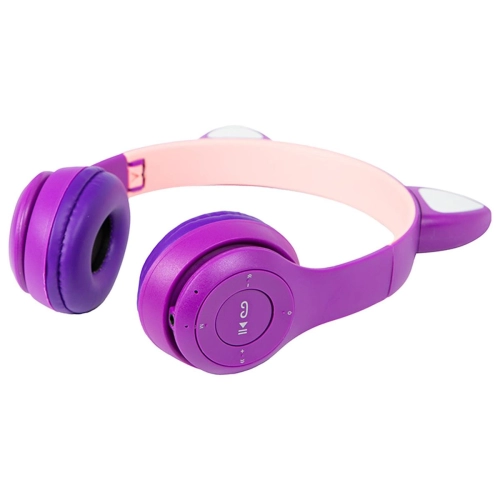 Słuchawki bezprzewodowe nauszne dla dzieci LED kocie uszy Bluetooth fioletowe-106895