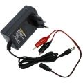 Ładowarka automatyczna akumulatorów żelowych 12V 2A z wtykiem 2.5mm x 5.5mm z dodatkową przejściówką z krokodylka