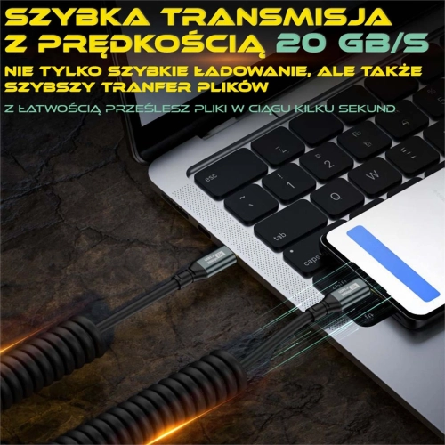 Kabel wtyk USB-C - gniazdo USB-C przedłużacz sprężynka  PREMIUM 50cm -150cm by Shudder-107155