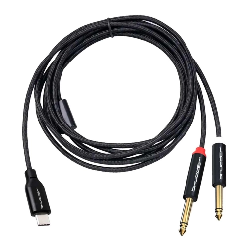 Kabel wtyk USB-C - wtyk Jack 6.3mm L+R  stereo 2m Shudder PREMIUM USB - C - 2x duży Jack 6.3mm-107471