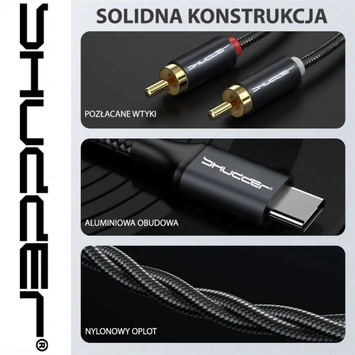 Kabel wtyk USB-C - 2 RCA 2m Shudder PREMIUM USB-C - 2 Cinch, USB C - 2xRCA-107489