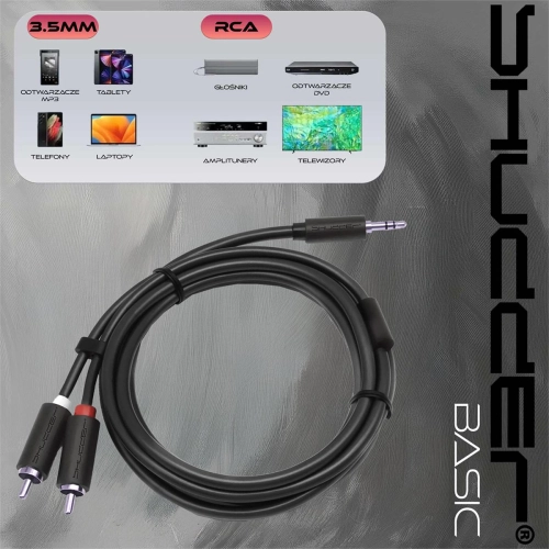 Kabel wtyk jack 3.5mm stereo - 2RCA wtyk 1.5m Shudder Basic Przewód Jack 3.5mm - 2x Cinch-107675