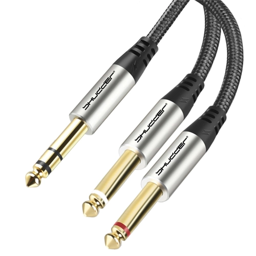 Kabel wtyk jack 6.3 stereo - wtyk 2x jack 6.3 mono L+R 1m Shudder PREMIUM w tekstylnym oplocie