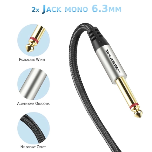 Kabel wtyk jack 6.3 mono - wtyk jack 6.3 mono 2m Shudder PREMIUM w tekstylnym oplocie-108831