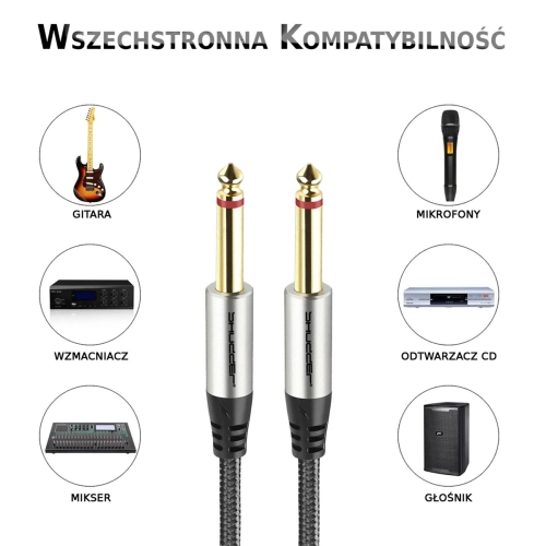 Kabel wtyk jack 6.3 mono - wtyk jack 6.3 mono 5m Shudder PREMIUM w tekstylnym oplocie-108840