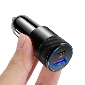 Oryginalna ładowarka samochodowa Shudder gniazdo USB + USB-C z funkcją Power Delivery i Quick Charge 20W czarna-109750