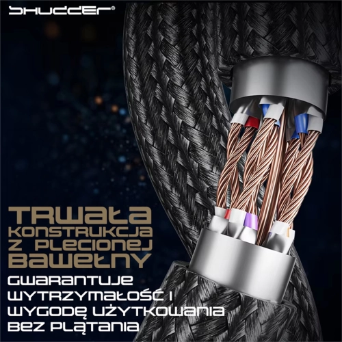 Kabel sieciowy RJ45 FFTP CAT8 1m Shudder PREMIUM w tekstylnym oplocie-109922