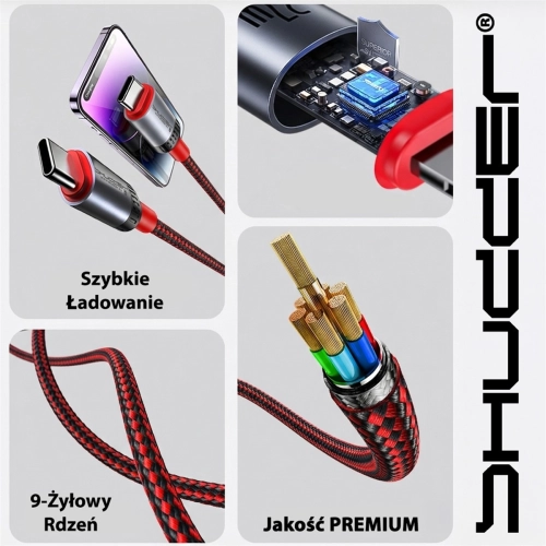 Kabel wtyk USB-C - wtyk USB-C SHUDDER PREMIUM 60W 3A 1.5m -110295