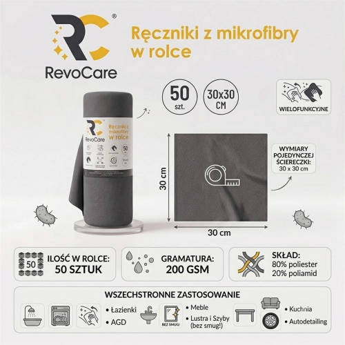 Ręcznik z mikrofibry w rolce RevoCare 30x30 50szt. pomarańczowy-112150