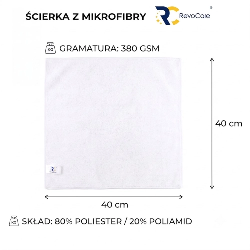 Zestaw ręczników z mikrofibry RevoCare 40x40cm 36szt. biały Grube 380GSM-112219