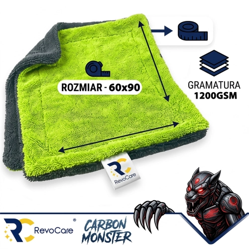 Ręcznik do osuszania z mikrofibry RevoCare CARBON MONSTER 1200GSM 60x90cm szaro-zielony-112445