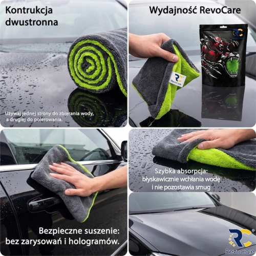 Ręcznik do osuszania z mikrofibry RevoCare CARBON MONSTER 1600GSM 40x60cm szaro fioletowy-112479
